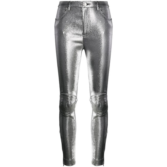 AREA Leggings Womens Size 6 Metallic Moto-knee Leggings In Silver Zip Leg Club - Picture 2 of 16